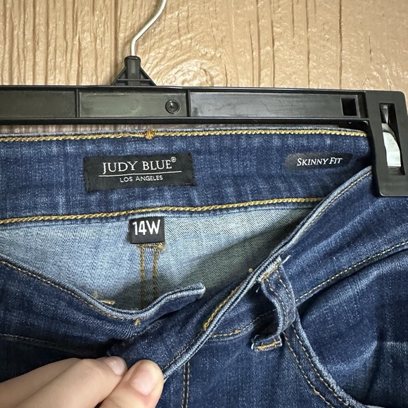 Judy Blue Skinny Fit Jeans Womens 14W High Rise Distressed Ankle Denim Dark Wash - Picture 4 of 6